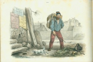 Left-hand portion of another page spread depicting a tramp.