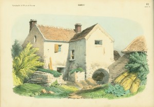 Farm house Left-hand side of a page spread depicting a farm house as colored by the publishers.